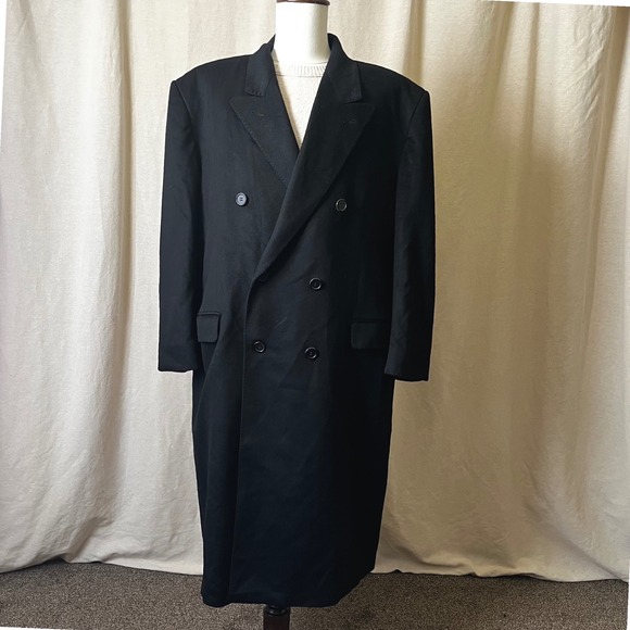 Vintage Louis Dell'Olio Black Cashmere Overcoat Mens 50R Italy Luxury Classic XL